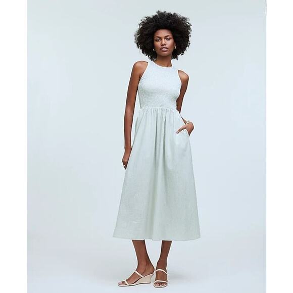 Madewell The Melody Dress Smocked Sleeveless Midi Pistachio Green NWT SP - Picture 2 of 12